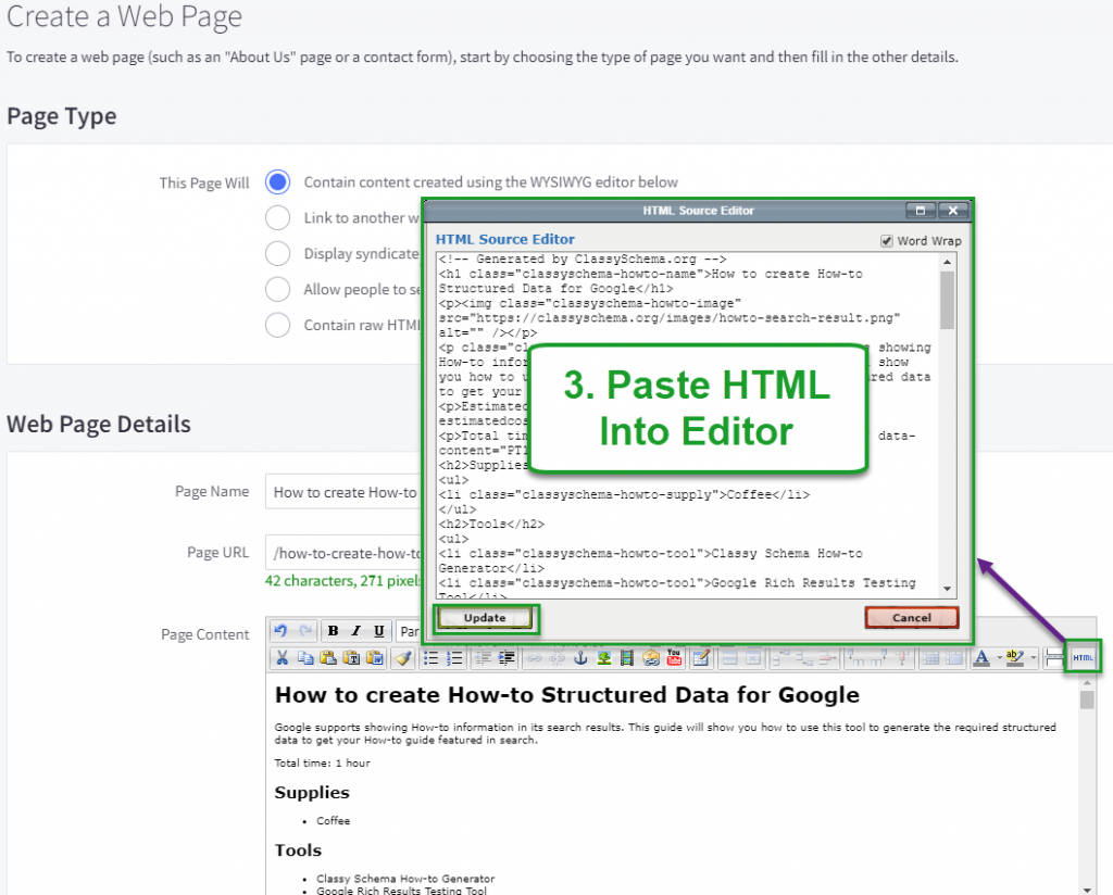 Paste HTML into Editor
